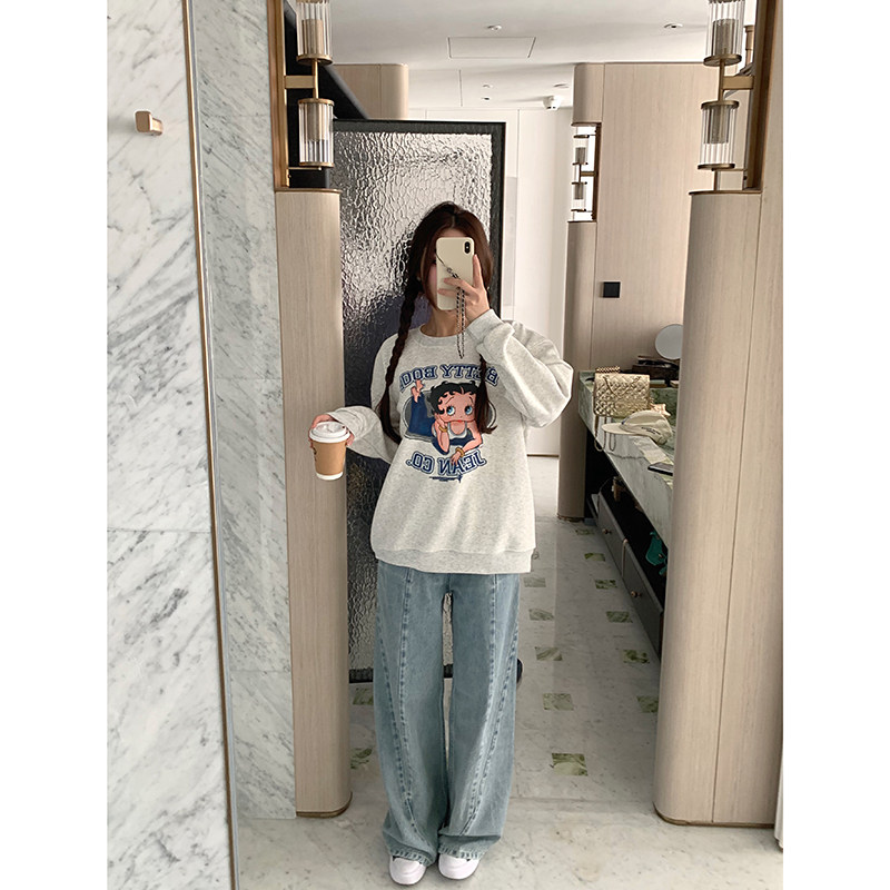 Boamarket betty卫衣女2024早春新款灰色宽松无帽超好看穿搭上衣