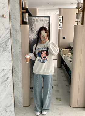 Boamarket betty卫衣女2024早春新款灰色宽松无帽超好看穿搭上衣