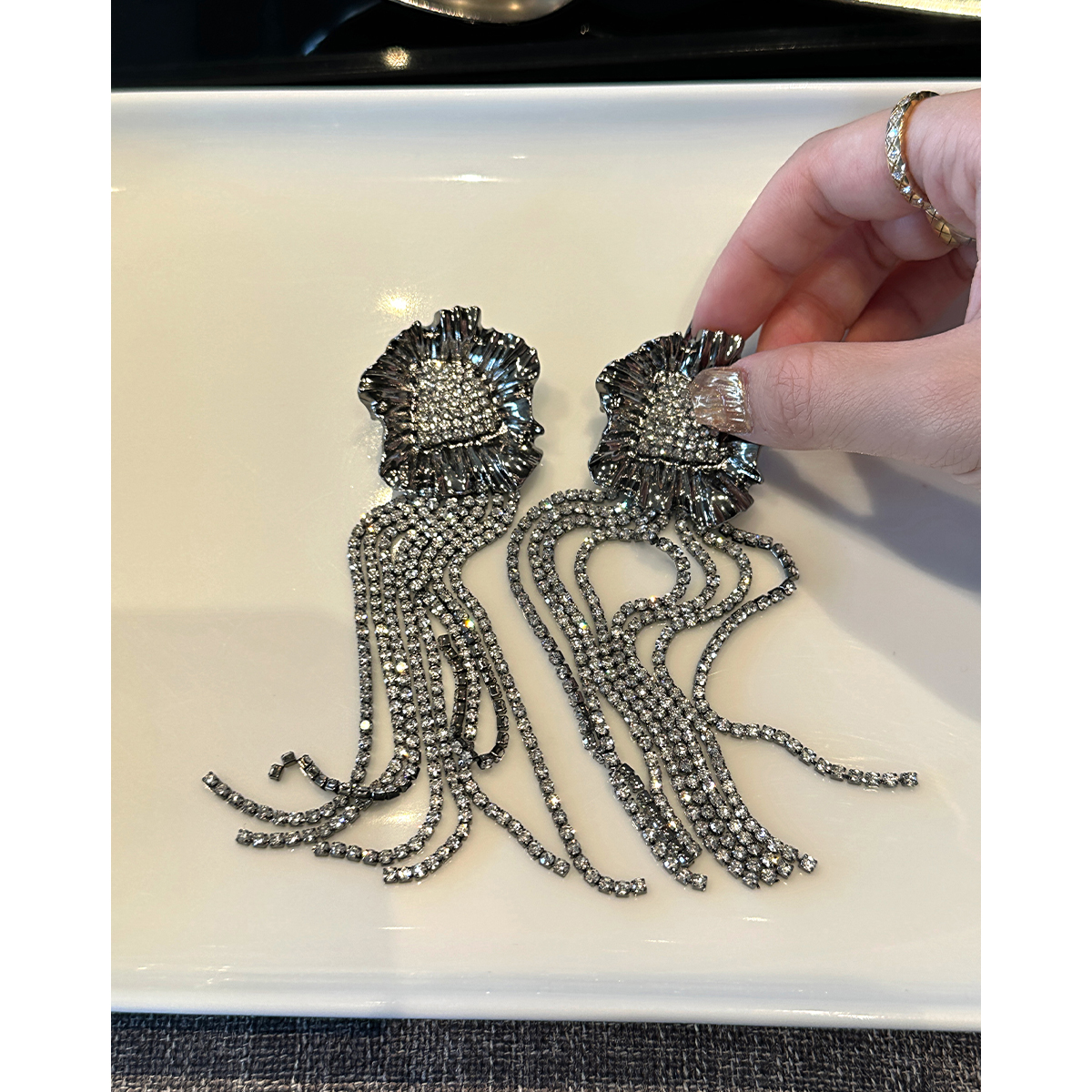 Boamarket花朵闪钻流苏耳环