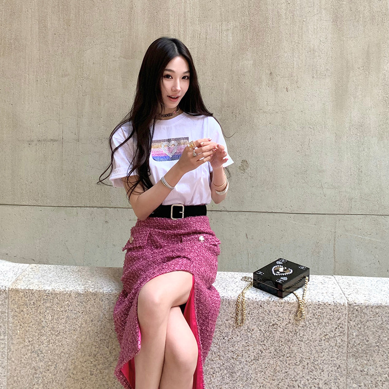 Boamarket 粉色开衩半裙夏季甜美高腰宽松直筒裙一步小个子裙子,女装/女士精品,半身裙,淘宝优惠券,粉丝福利购,淘宝优惠卷