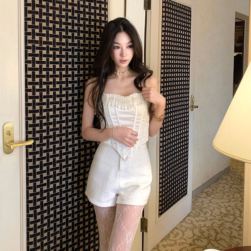 Boamarket【亚瑟卡柏】珍珠鱼骨吊坠胸衣高级感聚会抹胸甜美上衣