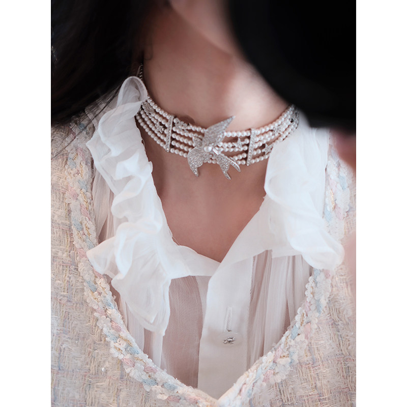 Boamarket 手工坊飞鸟系列珍珠钻钻chocker项链女锁骨链气质轻奢