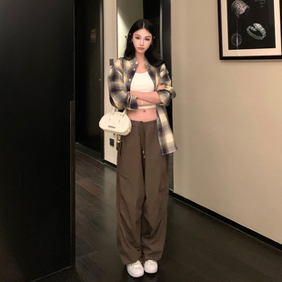 Boamarket ch军绿色跳伞工装休闲裤女秋季新款复古宽松时尚裤子