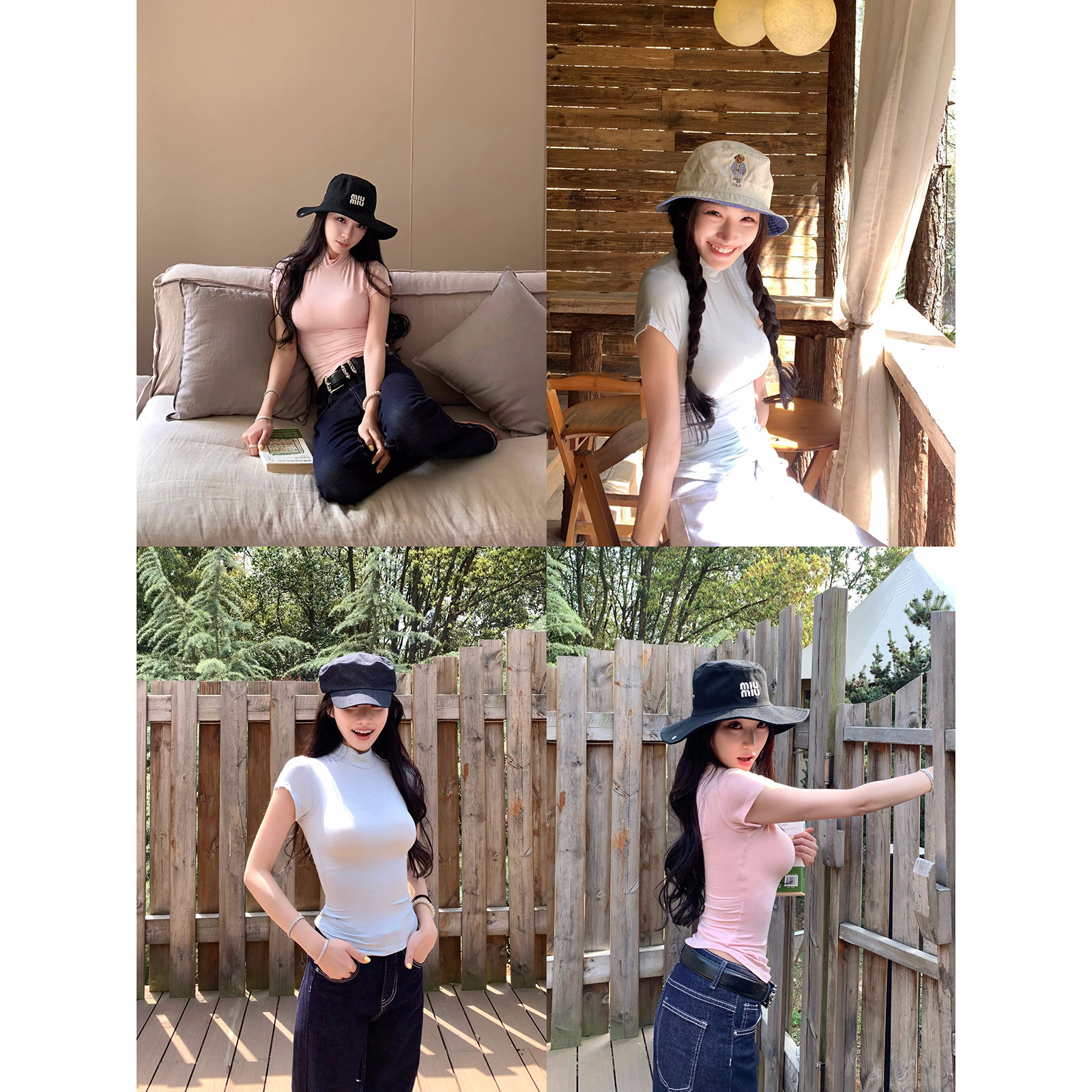 Boamarket 婴儿粉婴儿蓝超舒适弹力短袖t辣妹修身半高领短上衣