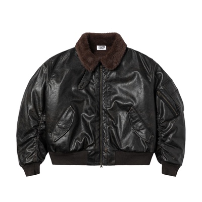 PU皮飞行员夹克擦脏棉服外套