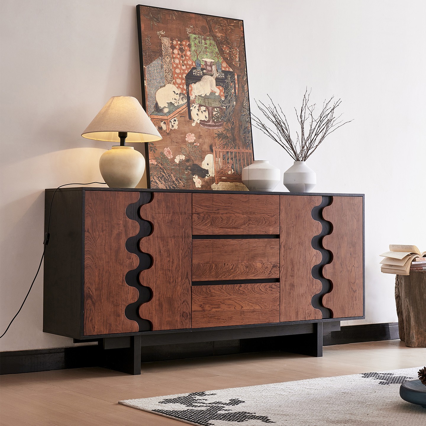 法式复古斗柜实木边柜中古风白蜡木实木斗柜简约储物柜