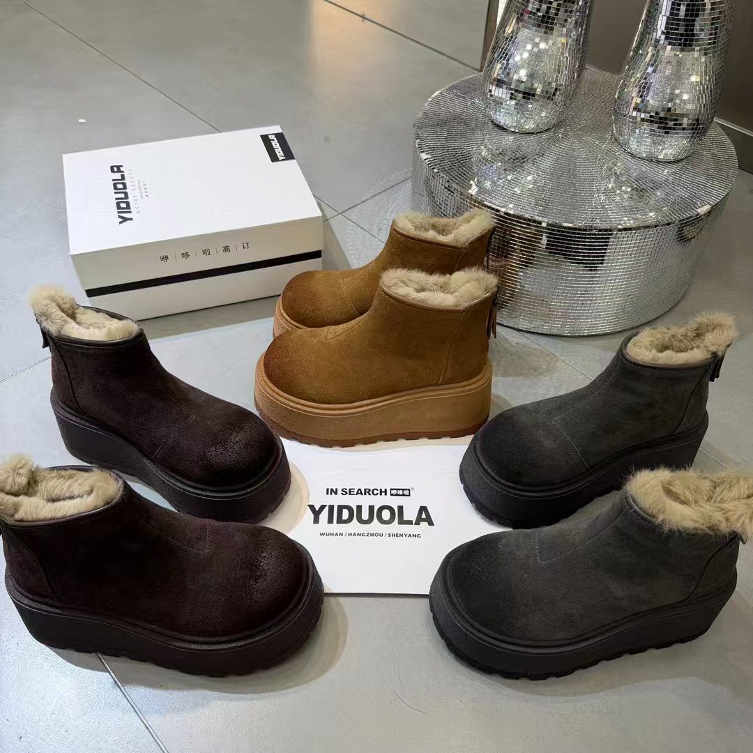 加绒合成革松糕增高日系厚底时尚