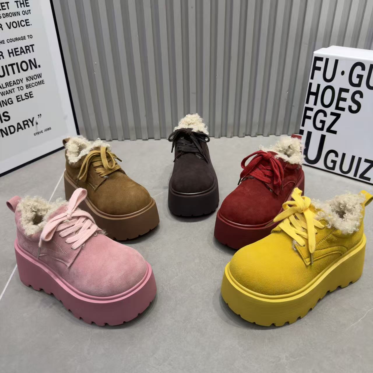 7cm松糕厚底雪地短靴女勃肯风