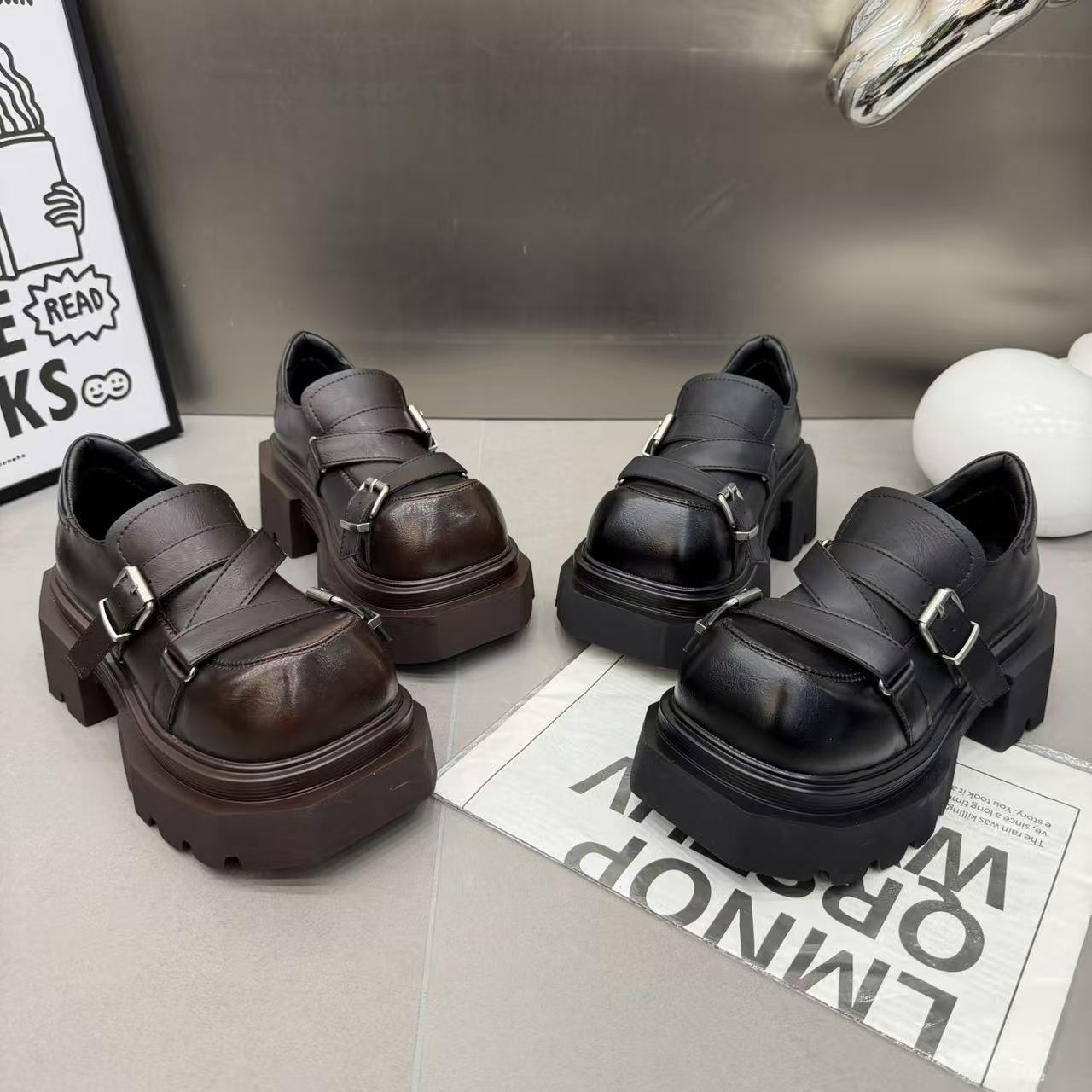 欧货厚底7cm增高乐福鞋