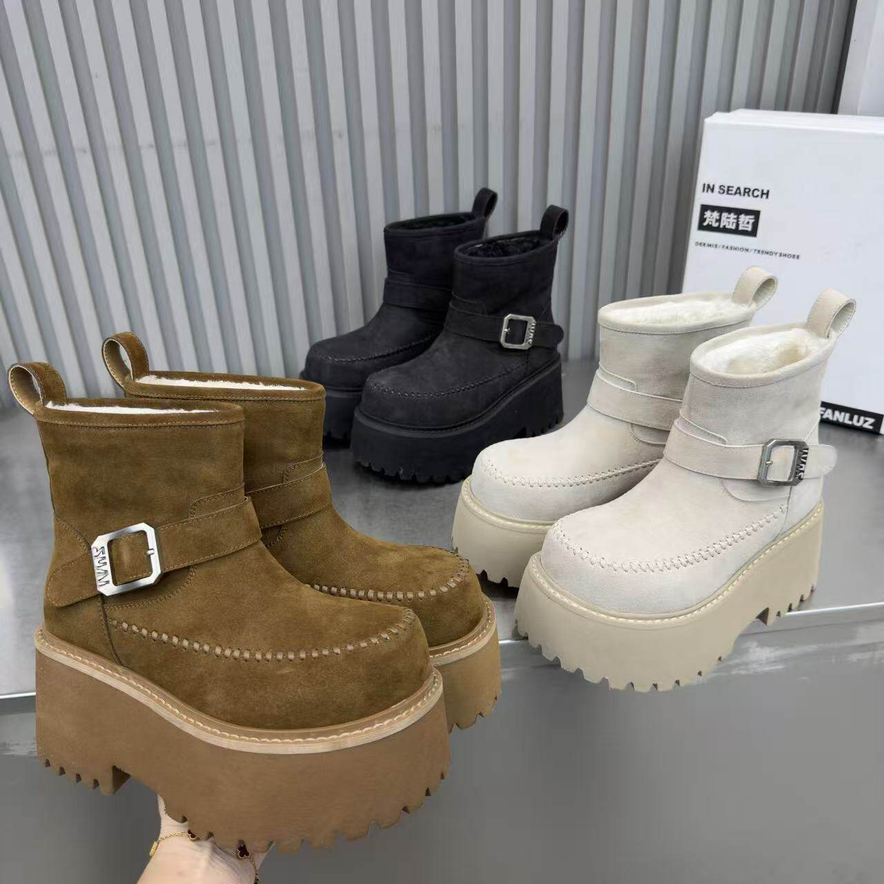 加绒勃肯松糕厚底雪地短靴女