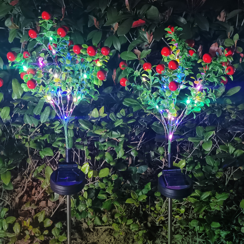 太阳能发光户外花园庭院草坪地插灯红富贵果发财果仿真树灯装饰灯