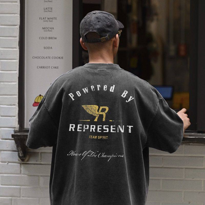 REPRESENT TRACK小众潮牌美式夏季纯棉宽松男士情侣水洗短袖T恤