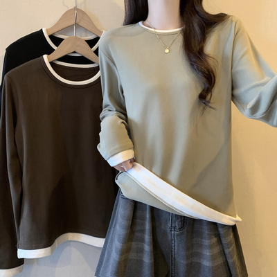 假两件德绒打底衫女内搭长袖t恤