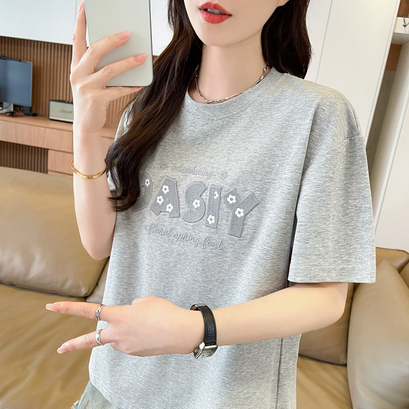 高级感灰色百搭短款t恤女短袖夏图片
