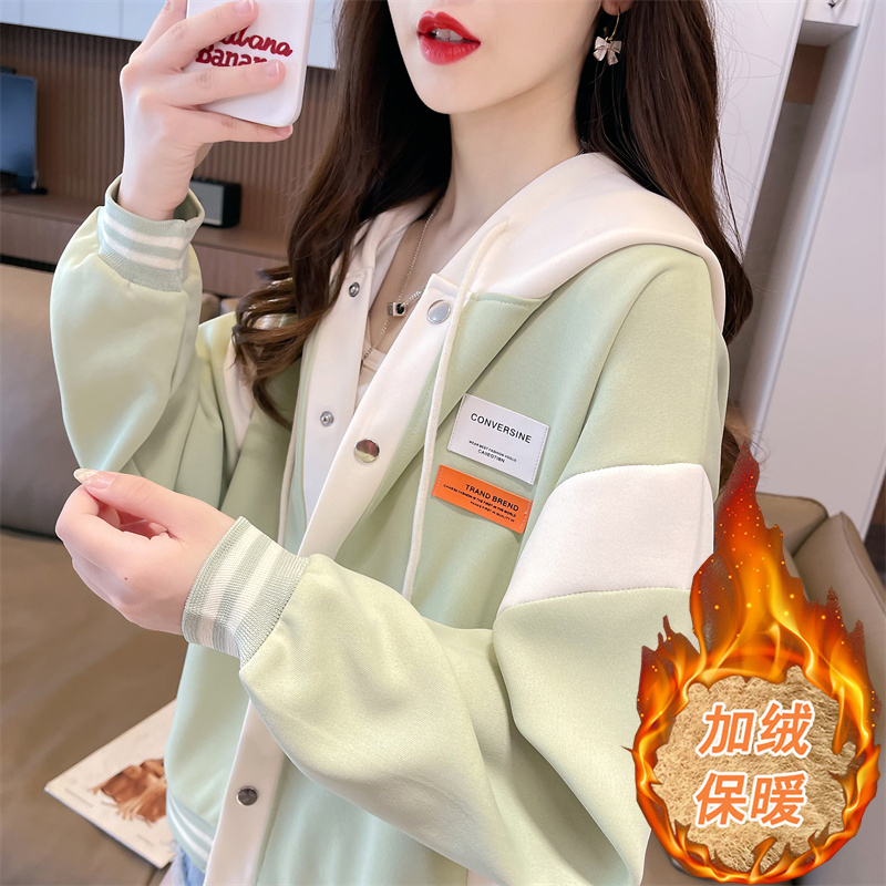 设计感小众百搭撞色棒球服卫衣女