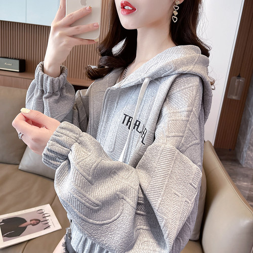 设计感小众小个子开衫连帽卫衣女