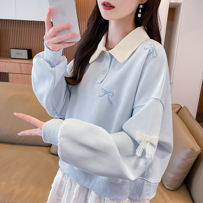 小个子百搭撞色假两件卫衣女秋冬