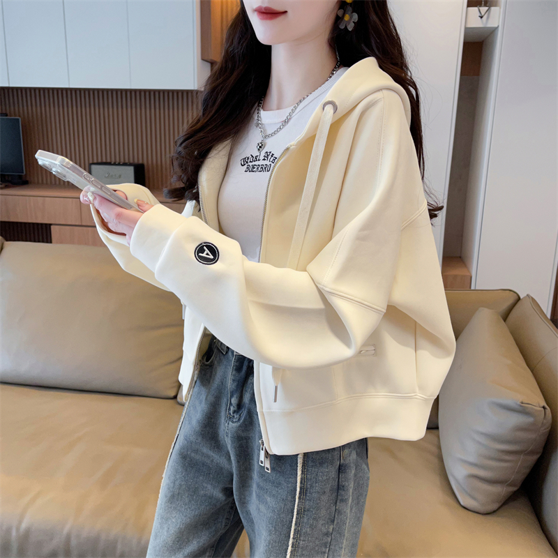 小个子短款连帽卫衣女春秋2025新款韩版宽松大码薄款百搭开衫外套