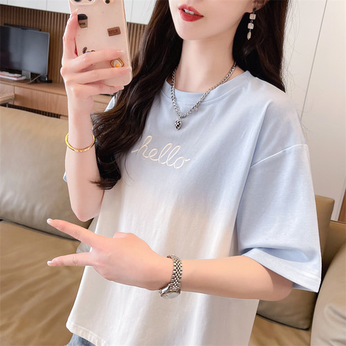 小个子百搭拼色宽松短袖t恤女夏