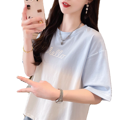 小个子百搭拼色宽松短袖t恤女夏
