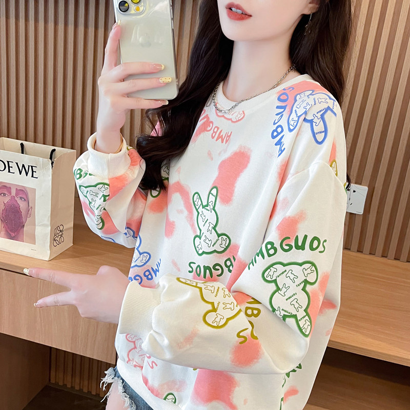 早秋装卫衣女春秋季韩版宽松大码薄款设计感小众扎染涂鸦上衣外套