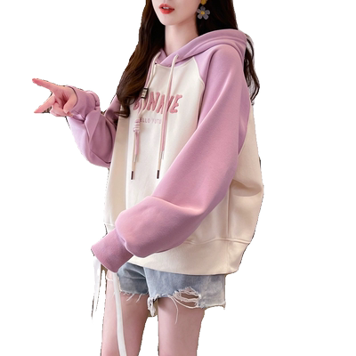 设计感小众连帽拼色卫衣女初春秋