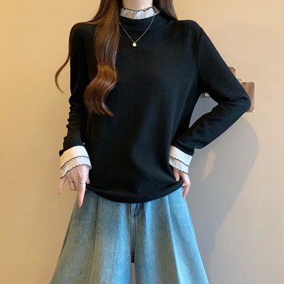 半高领修身德绒打底衫长袖t恤女