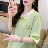 t恤女夏季 华夫格百搭半袖 韩版 女装 上衣 宽松大码 假两件polo领短袖