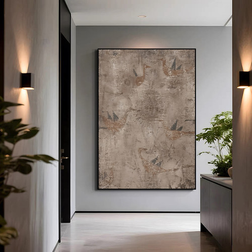 现代侘寂风新款高档玄关装饰画砂岩肌理中古抽象艺术客厅挂画壁画