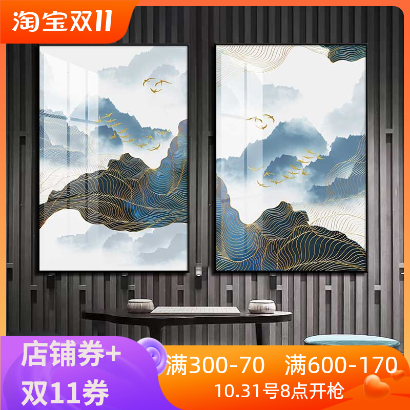 新中式酒店大堂大厅装饰画茶室背景墙玄关画民P宿房间软装挂画定