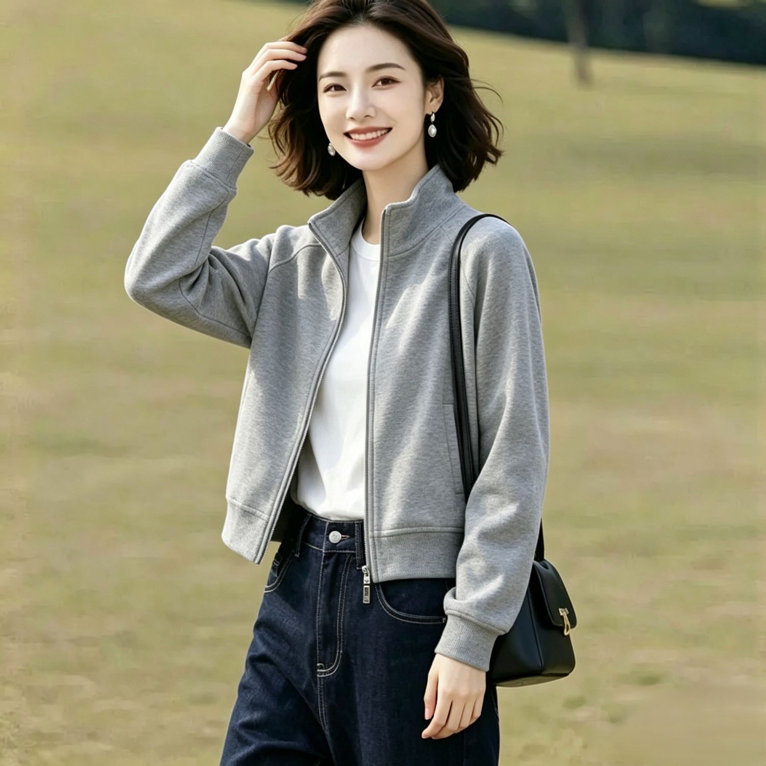 啄木鸟纯棉立领棒球外套妈妈秋款图片