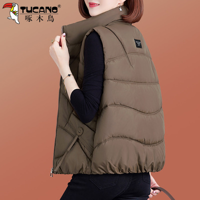 啄木鸟妈妈冬装羽绒棉马甲女款2025新款冬季加厚保暖短款外穿背心