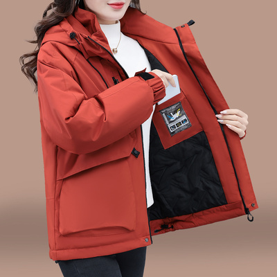 啄木鸟短款棉衣女冬季加厚2025中年妈妈羽绒棉服女冲锋衣夹棉外套
