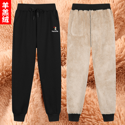 啄木鸟加绒运动裤女2025新款加厚羊羔绒保暖秋冬休闲裤子纯棉卫裤