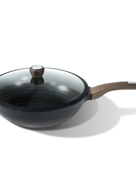 [黑钻系列]32cm聚油炒锅通用内外不粘带硅胶盖