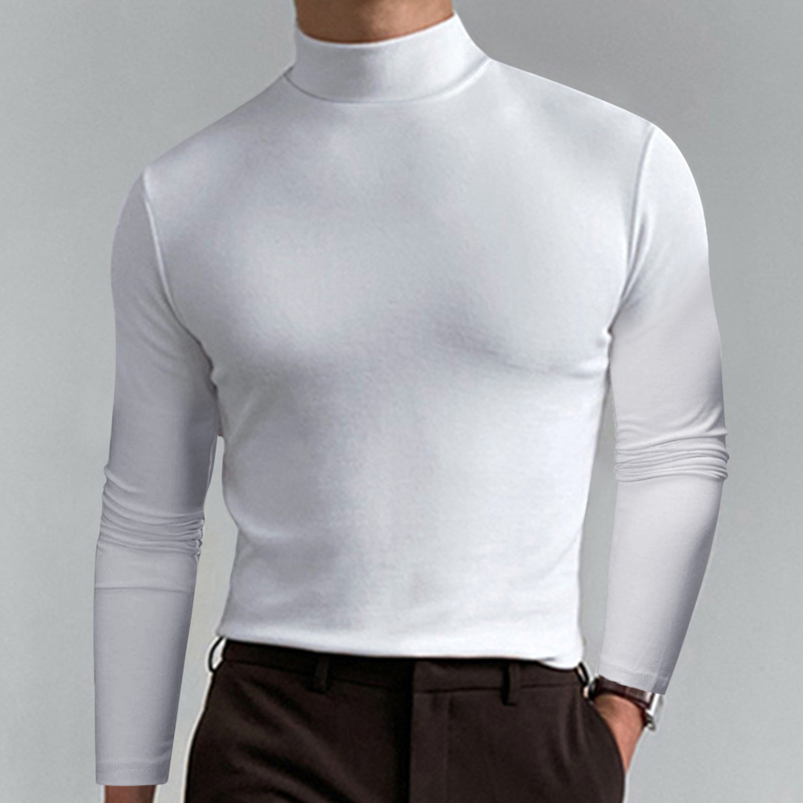 High neck long sleeved base shirt高领长袖t恤打底衫纯色上衣男