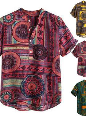 summer men ethnic style casual printed shirt夏男休闲印花衬衣