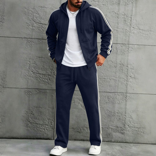 纯色连帽上衣长裤套装 Solid color hooded top and pants set