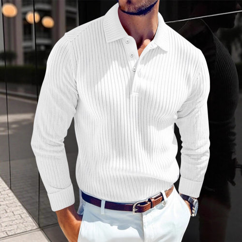 Collar slim fit long sleeved T-shirt for men翻领修身长袖T恤