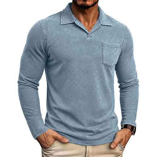 Men's collar casual long sleeved T-shirt男士翻领休闲长袖T恤