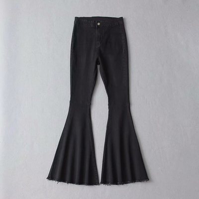 Wide-leg skinny high-rise frayed denim flared pants喇叭裤女
