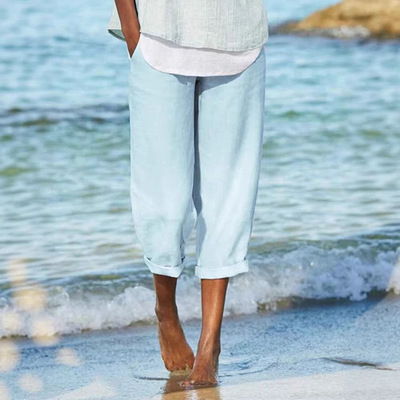 纯色中腰阔腿九分裤  Solid mid-rise wide-leg cropped pants