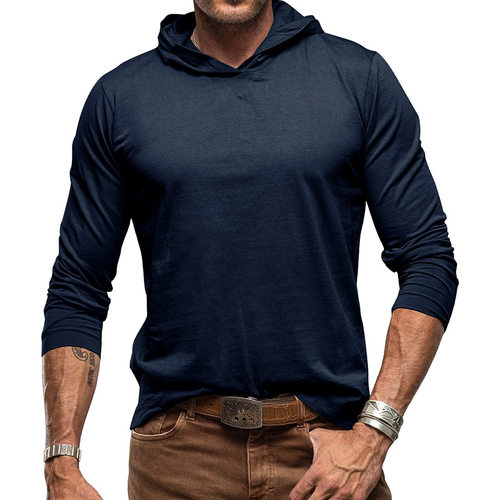 Round neck hooded slim fit T-shirt for men圆领连帽修身T恤男