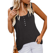 Sleeveless Color Solid Button Top WomenT恤女装 Tank Shirt