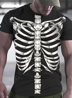3D printed T-shirt with human skeleton 人体骨架3D印花圆领T恤