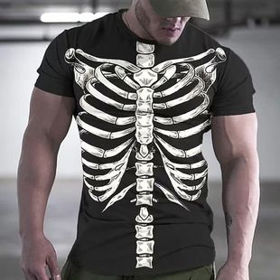 3D printed T-shirt with human skeleton 人体骨架3D印花圆领T恤