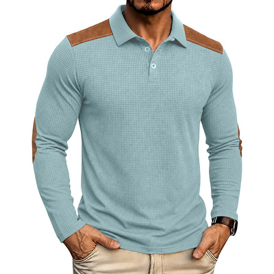 Collar color blocked long sleeved T-shirt 翻领拼色长袖T恤
