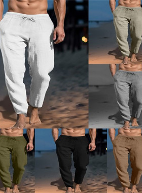 系绳透气棉麻长裤男 Lace up breathable cotton and linen pants