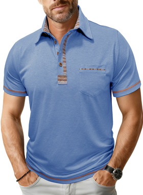 Men's collar button short sleeved shirt男士翻领纽扣短袖上衣