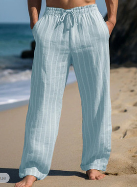 Casual elastic waistband striped pants 休闲松紧腰条纹裤子男